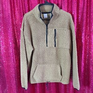 Tan Sherpa Quarter-Zip Pullover Sweater